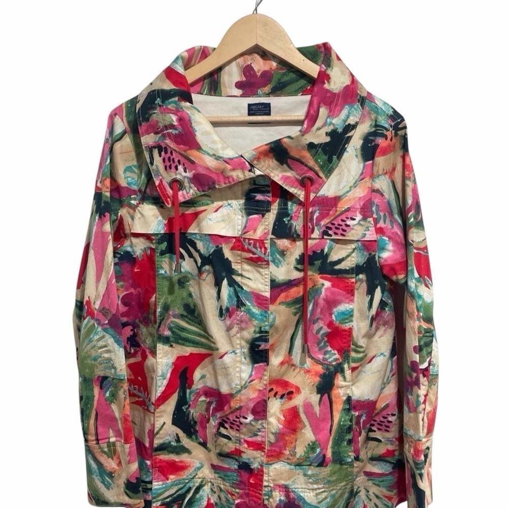 Jockey Multicolor Women's Utility Jacket Art Modern Print Floral Coastal Cotton